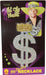 Large sparkly dollar sign pendant necklace with multicolored glitter finish, displayed on Hot City Nights branded packaging featuring a man in a lime green cowboy hat.
