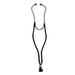 Black and gray stethoscope with dual earpieces at the top, gray tubing that transitions to black, and a circular metal disc at the bottom end.