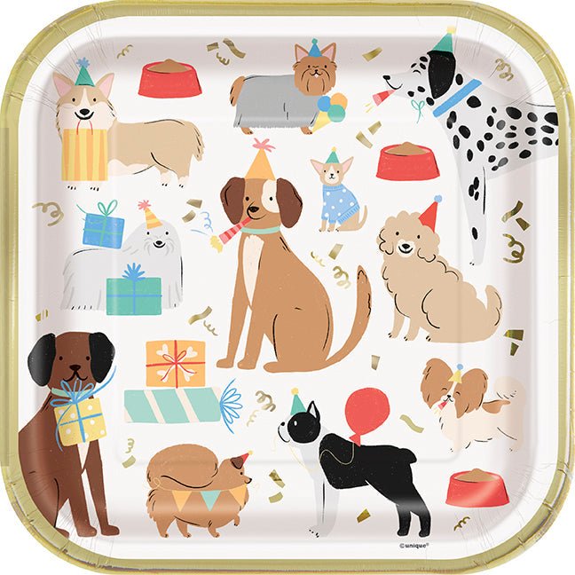 8ct 9in Dog Square Plate Paw Party