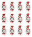 Twelve Cat in the Hat erasers arranged in a grid, each featuring a whimsical striped red and white hat, black line-drawn face, and red bow tie on a cream-colored background.