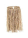 Tan-colored long hula skirt made of dried grass fibers with a gathered waistband, displayed against a white background.