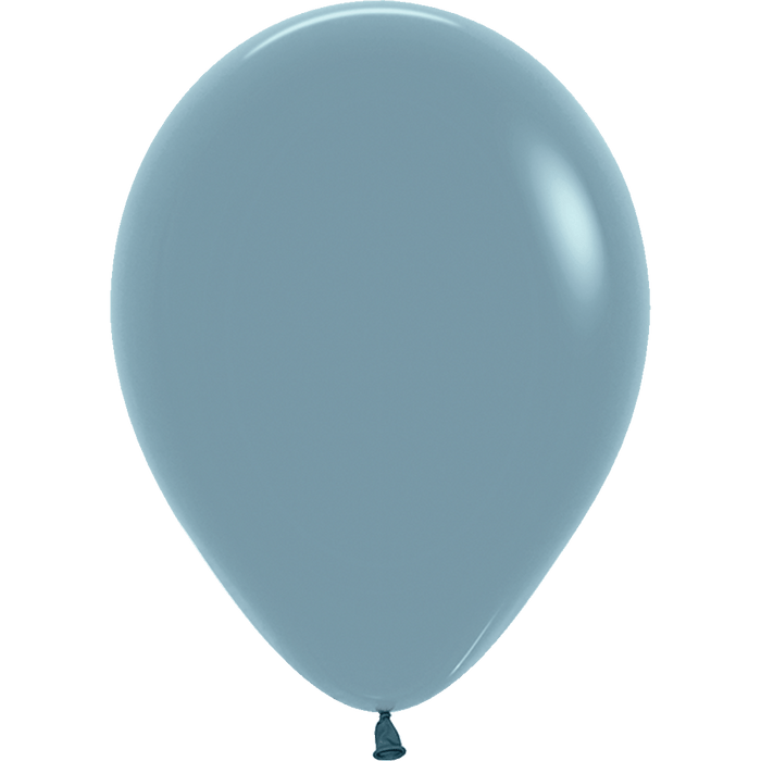 Dusk blue latex balloon with a rounded oval shape and a dark tie at the bottom, displayed against a white background.