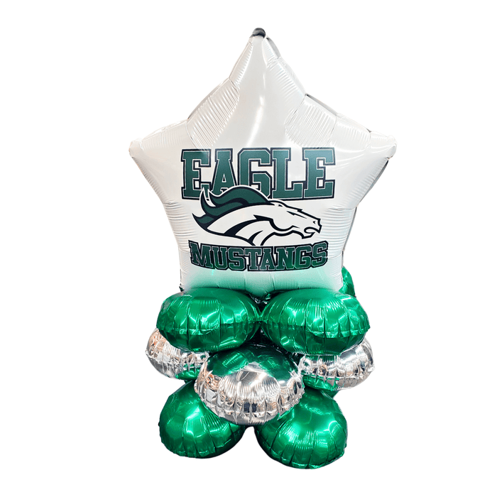 Star-shaped balloon with 'Eagle Mustangs' text and logo on a white background