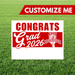 Graduation-themed customizable sign with 'Congrats Grad 2026' text on a grass background