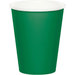 Green paper cup with white interior rim, 9 ounce capacity, designed for hot or cold beverages.
