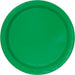 Emerald green disposable paper plate with a ridged rim and flat center, shown from above against a white background.