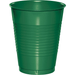 Green plastic cup with horizontal ridged texture throughout the body and a rounded rim at the top.