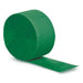 Roll of emerald green crepe paper streamer with textured surface, partially unrolled to show the flat ribbon extending outward.