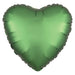Emerald green satin heart-shaped foil balloon with a scalloped edge and reflective finish against a white background.