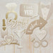 Set of ten cream and gold engagement-themed photo booth props on sticks including a champagne bottle, diamond ring, tuxedo, martini glass, hearts, and text signs reading "Congrats," "I said yes," and "I asked.