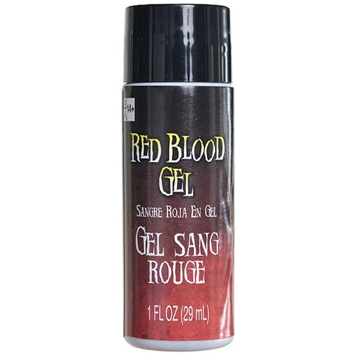 Black aerosol bottle with red gradient label reading "Red Blood Gel" and "Gel Sang Rouge" in white text, 1 fl oz size.