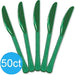 Set of 50 green plastic knives with textured handles and rounded blade tips arranged in a fan formation.