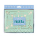 Mint green papel picado banner with cream-colored cutout designs including flowers, hearts, and geometric patterns, packaged in a blue box with white daisy decorations.