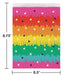 Colorful paper treat bags measuring 6.5 by 8.75 inches featuring horizontal rainbow stripes in pink, red, orange, yellow, green, teal, and magenta with white and black triangle designs throughout.