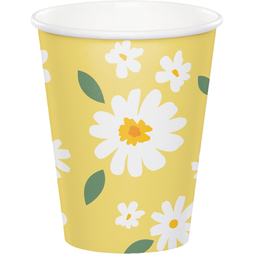 A Sweet Daisy Paper 9 ounce paper cup. Cups come in a pack of 8.