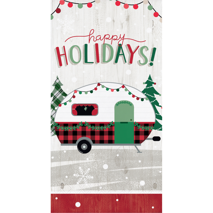 Make sure it's a 'Merry Camper Christmas' with these delightful guest napkins! Perfect for outdoor holiday celebrations, these festive napkins feature an adorable camping-themed design to spread some holiday cheer. With 16 napkins included, your guests will be toasty, tidy and Christmas-ready!