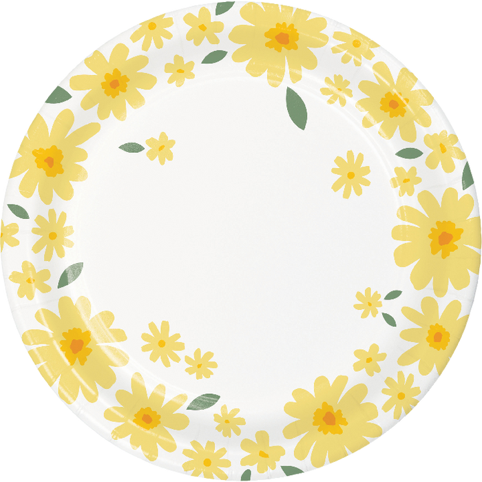 A 7-Inch Sweet Daisy Paper Dessert Plate. Comes in a pack of 8.