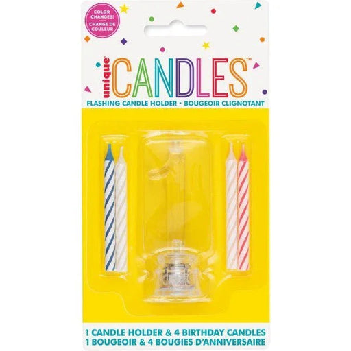 Flashing Candle Holder W/Birthday Candles #1 | 1ct