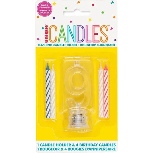 Flashing Candle Holder W/Birthday Candles #9 | 1ct