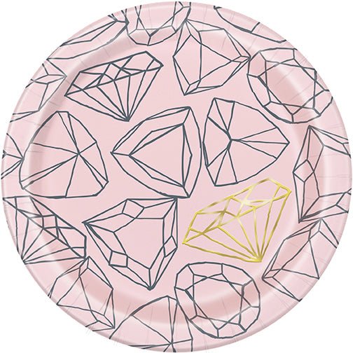 Foil Pink Diamond Bachelorette Plate 7in | 8ct