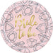 Pink circular plate with gold "Bride to be" text and diamond line drawings throughout.