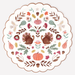 Decorative dinner plate with a scalloped cream border featuring a symmetrical autumn design of turkeys, pumpkins, acorns, leaves, and fall florals in rust, burgundy, and sage tones.