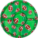 Bright green round serving tray with divided compartments featuring a repeating pattern of brown and white football designs.