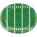 Green oval platter with white yard line markings and end zone details designed to resemble an American football field.