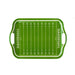 Green rectangular bamboo serving tray with white handles and white yard line markings mimicking a football field, labeled "Touchdown" on both long sides.
