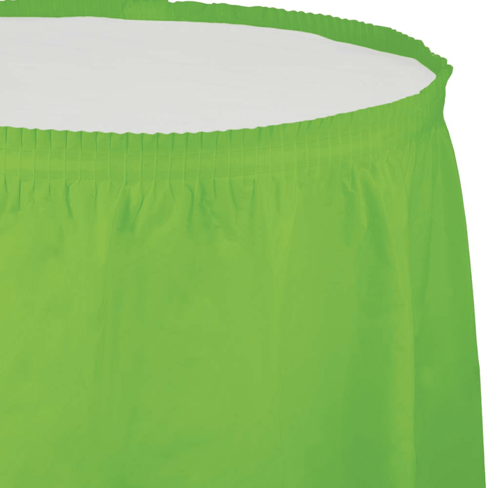 Bright lime green pleated tableskirt with elastic top band and white interior visible at the top edge.