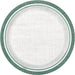 Round paper plate with a white center and green textured border featuring a thin teal stripe detail.
