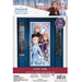 Frozen II party door poster featuring Anna, Elsa, Olaf, and Kristoff on a blue snowflake background, measuring 2.25 feet by 5 feet, made of weather-resistant plastic.