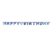 Happy Birthday banner with cartoon characters on a white background