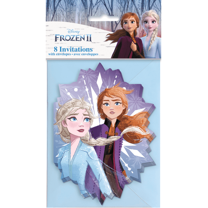 Pack of Disney Frozen 2 invitations with characters on a blue background