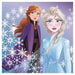 Two animated characters from 'Frozen' with snowflake designs on a purple background