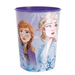 Purple plastic cup featuring two animated female characters with blue snowflake designs on a gradient background.