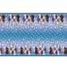 Blue plastic tablecover featuring Frozen characters and snowflakes in a repeating pattern with decorative borders on top and bottom.