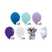 Balloon bouquet set with three dark blue balloons, four light blue balloons, three lavender balloons, four white balloons, one silver tassel weight, and one clear helium tank.