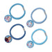 Four blue elastic hair ponies with character medallions featuring Elsa, Anna, and Olaf from Frozen 2, each with a gray metal clasp.