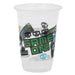 Clear plastic cup printed with "Game On" text in green, black gaming controller graphics, and blue accents on white background.