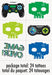 Sheet of 24 temporary tattoos featuring pixel art gaming designs including colorful controllers, green and blue skulls, and yellow text on a white background.