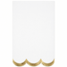 White napkin with scalloped bottom edge trimmed in gold glitter.