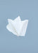 White tissue paper with silver glitter speckles fanned out against a blue background, showing five sheets.