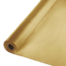 Rolled gold plastic tablecover with a shiny finish, shown from an angled view displaying the cylindrical roll and draped material against a white background.