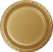 Gold paper plate with a ridged rim and smooth center, shown from above on a white background.