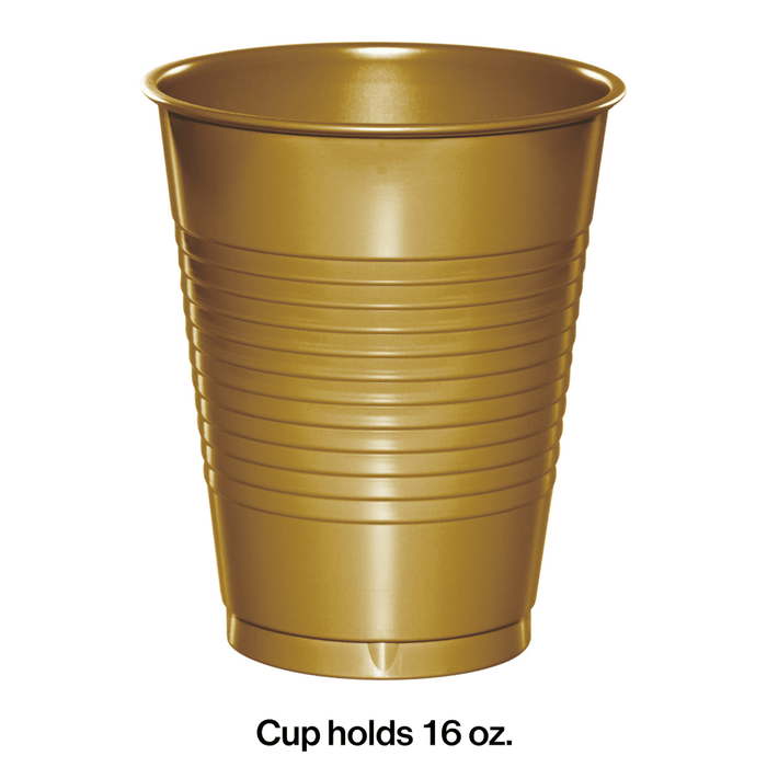 Glittering Gold Premium 16oz Plastic Cups | 20ct - Zurchers