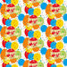 Colorful birthday gift wrap featuring repeated "Happy Birthday" text in white on red, orange, yellow, and green balloons against a white background with confetti dots.