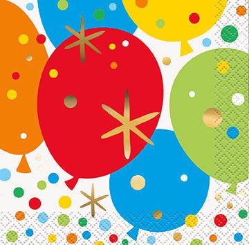 Glitzy Gold Birthday Balloon Beverage Napkins | 16ct