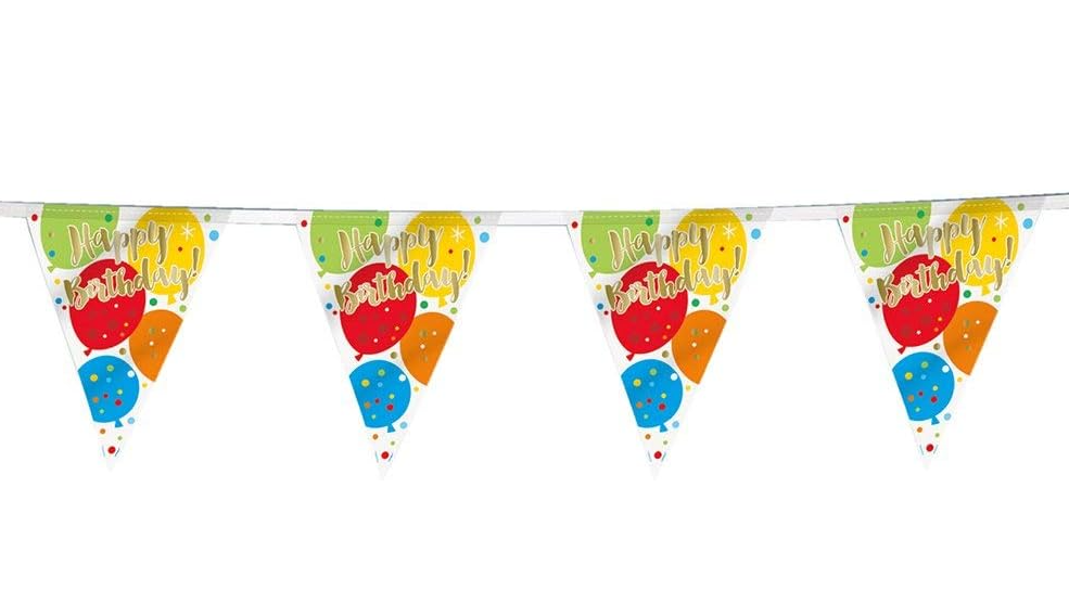 1ct Glitzy Gold Happy Birthday Flag Banner 12ft - Party Supplies