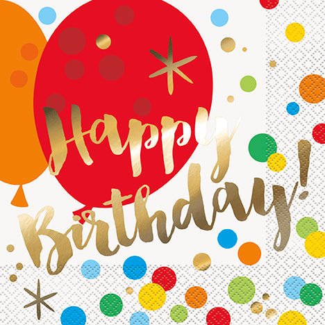 Glitzy Gold Happy Birthday Lunch Napkins | 16ct